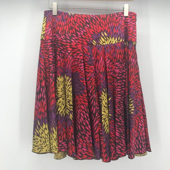 Trina Turk Skirt Womens 4 Multicolor Silk Spandex Abstract Floral Circle Skater - Picture 1 of 9